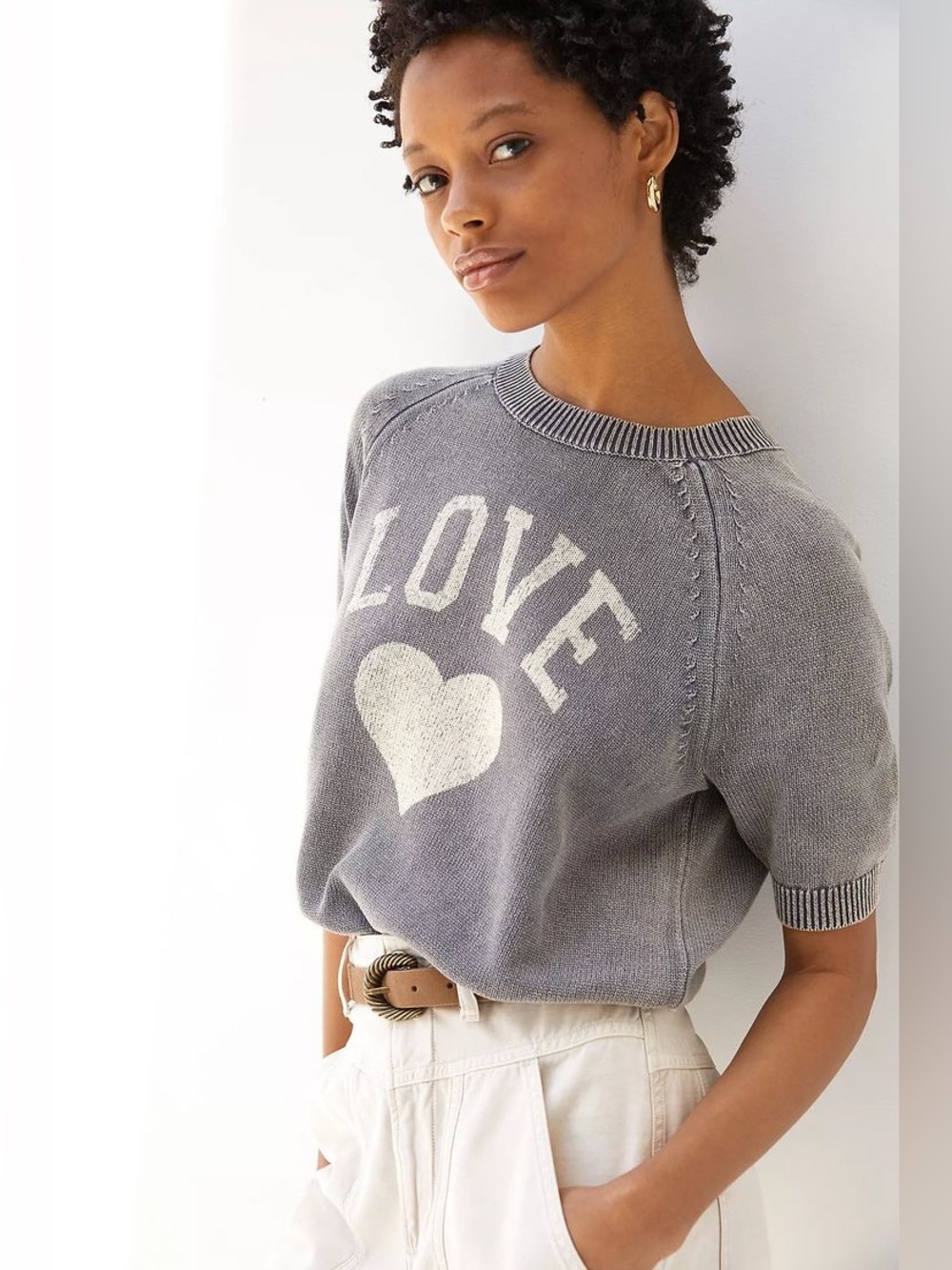 Anthropologie‎ Pilcro short sleeve sweater with live on front size large